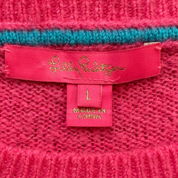 LILLY PULITZER pink topaz Fancy chainstitch Charlton wool sweater L - Picture 2 of 5